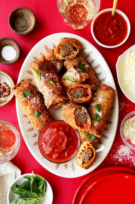 Meatball Sub Egg Rolls - The Candid Appetite Meatball Sub, Ground Sirloin, Meatball Subs, Egg Roll Wrappers, Egg Roll Recipes, Egg Roll, Cheese Eggs, Fennel Seeds, Egg Rolls