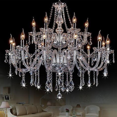 European Crystal Chandelier Transparent Pendant Light Bedroom Living Room Layered Chandelier, Dining Room Corner, Candlestick Chandelier, Rooms Hotel, Luxurious Dining Room, Tranquil Bedroom, Professional Electrician, Crystal Candlesticks, Master Bedrooms