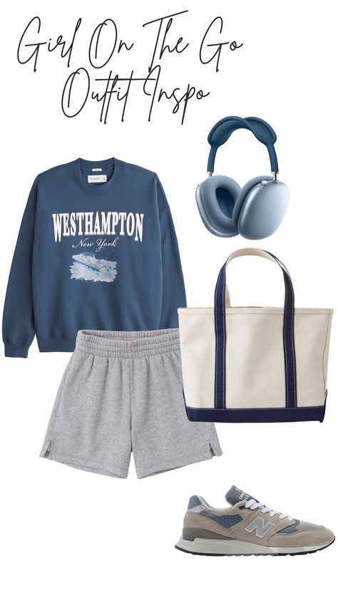 travel inspo for the girl on the go cozy outfit sweatshirt sweatshorts apple air maxes ll bean tote bag new balance sneakers trendy style cozy style Grey Sweatshorts Outfit, Sweatshorts Outfits, Sweat Shorts Outfit, Ab Outfits, Grey Shorts Outfit, Grey Sweatshorts, Blue Shorts Outfit, Pita Wrap, Ideal Aesthetic