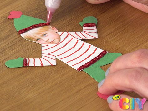 Christmas Elf Ornaments, DIY Ornaments | Crafts | Crayola.com | Crayola CIY, DIY Crafts for Kids and Adults | crayola.com Elf Ornaments Diy, Diy Holiday Decorations, Picture Christmas Ornaments, Ornaments Diy Kids, Elf Crafts, Ornaments Crafts, Lantern Craft, Snowman Decor, Picture Ornaments