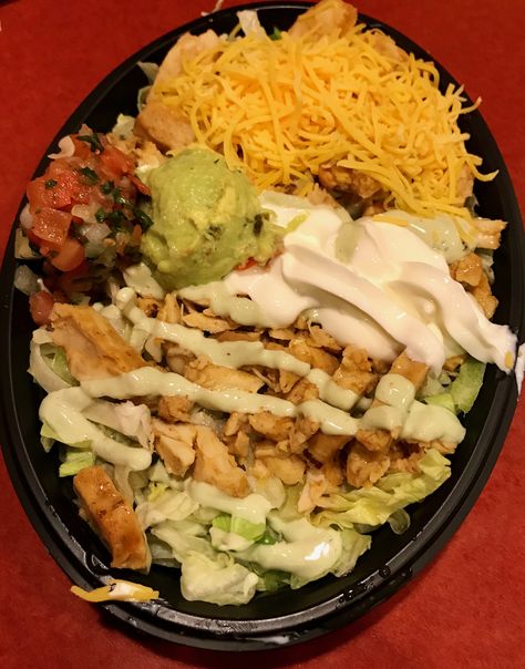 Taco Bell: chicken power bowl.  No rice, no beans.  Extra chicken, extra sour cream. Taco Bell Power Bowl Recipe Copycat, Taco Bell Power Bowl Recipe, Taco Bell Power Bowl, Chicken Taco Bowl, Copycat Meals, Meal Portions, Chicken Taco Bowls, Power Bowl Recipe, Fit Meals