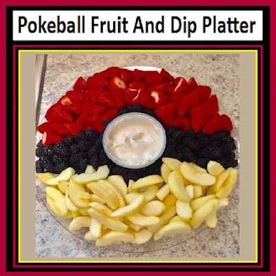 Pokeball Fruit And Dip Platter Pokemon Veggie Tray, Pokemon Party Food Snacks, Pokeball Fruit Tray, Food From Pokemon, Poke Balls Pokemon, Pokemon Snacks, Pokemon Ball, Dollar Tree Hacks, Pokemon Birthday Party