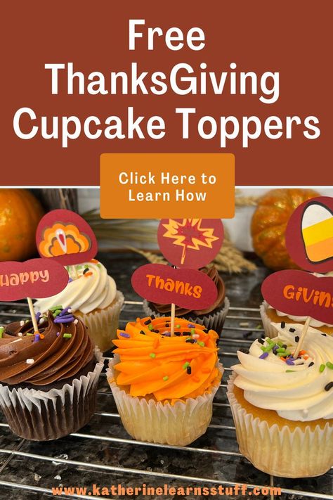 Come check out my FREE Thanksgiving Cupcake Toppers. They are a great addition to your Thanksgiving dessert table and everyone will love them! Come check out the detailed steps on how to make cupcake toppers, and get a FREE SVG file of my design. Thanksgiving Cupcake Toppers, How To Make Cupcake, Thanksgiving Dessert Table, Thanksgiving Cupcakes, Thanksgiving Desserts Table, Mini Cupcake, How To Make Cupcakes, Cupcake Toppers Printable, Diy Thanksgiving