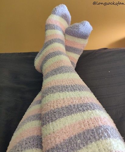 Pastel colored over the knee fuzzy socks | longsocksfan | Flickr Fuzzy Thigh High Socks, Leg References, Adidas Socks, Doll Aesthetic, Kawaii Goth, Fashion Inspiration Board, Fuzzy Socks, Thigh High Socks, Cute Socks