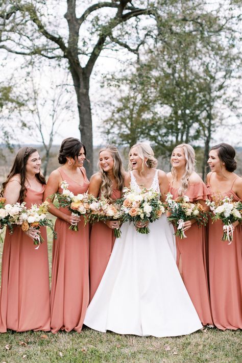 Mai Tai Bridesmaid Dresses, Dusty Salmon Bridesmaid Dresses, Peach Color Dress Wedding, Sunset Peach Bridesmaid Dresses, Bridesmaid Peach Dress, Salmon Color Bridesmaid Dresses, Pink Fall Bridesmaid Dresses, Peach Wedding Theme Bridesmaid Dress, Rustic Pink Bridesmaid Dresses