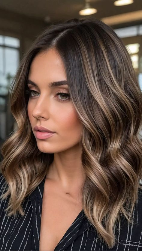 A Striking Look for Long Hair Brunette Summer Hair Color 2024, Gorgeous Hair Color, Brunette Balayage Hair, Caramel Highlights, Hair Color Ideas For Brunettes, Summer Hair Color For Brunettes, Trendy Hair Color, Balayage Brunette, Summer Hair Color