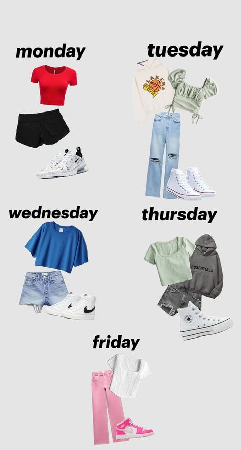 outfits for the week #clothes #preppy #trendy #outfits #foryou Clothes That You Need In Your Closet, Cute School Outfits For Middle School Summer, Create Your Outfit, Name Outfits, Day Of The Week Outfits, Weekly Outfits For School, Make Your Own Outfit, Outfits For The Weekend, Outfits For Shopping Day