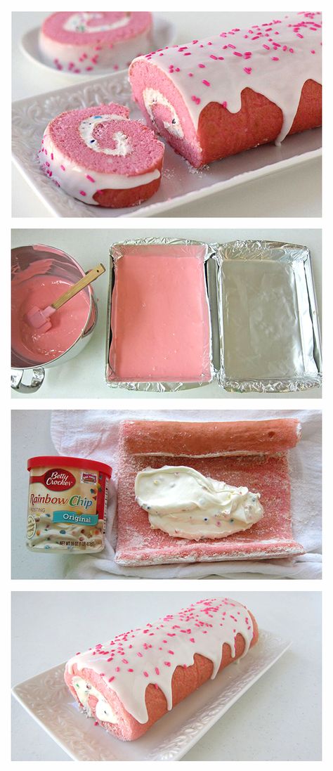 Valentine's Desserts, Rainbow Chip Frosting, Cake With Rainbow, Rainbow Valentines, Cake Rolls, Cake Roll Recipes, Valentine Desserts, Valentines Day Desserts, Valentines Day Food