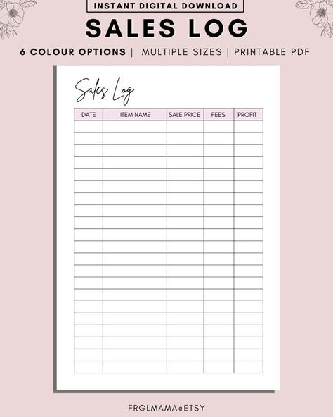 Sales Log Printable, Sale Profits Tracker, Sale Recorder, Orders Log, Business Start Up Printables, Website Sales, Business sales, A4 A5 LETTER PDF Printable Inserts This Instant Digital Download is perfect if you are looking for a Simple Bill tracker Printable. The other benefits include: - Download your purchase instantly - No shipping fees WHO IS THIS LISTING FOR? For anyone looking for a sales log, sales tracker sheet to help keep track of their sales as an individual or a small business.  I Business Record Keeping, Sales Sheet Design, Sales Journal, Small Business Order Tracker, Up Printables, Small Business Printables, Resin Business, Business Tracker, Bill Tracker Printable