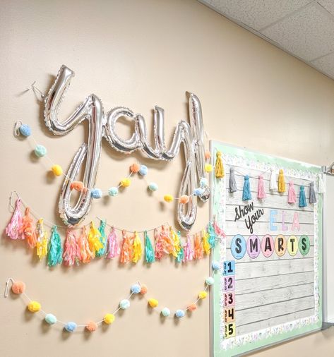 Pastel Rainbow Bulletin Board, Classroom Birthday Bulletin Board Ideas, Yay Youre Here Classroom Door, Pastel Classroom Bulletin Boards, Pastel Bulletin Board Ideas, Staff Birthday Board, Classroom Birthday Displays, Bulletin Board Birthday, Birthday Boards Classroom Preschool