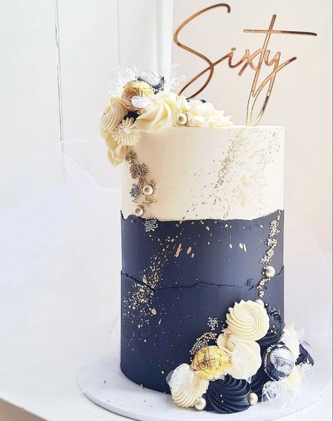 Tall Blue Cake, Navy Gold Cake, Navy And Gold Cake, Gold And White Cake, 75 Birthday Cake, Green Birthday Cakes, Cake Design Tutorial, Modern Birthday Cakes, Tooth Cake