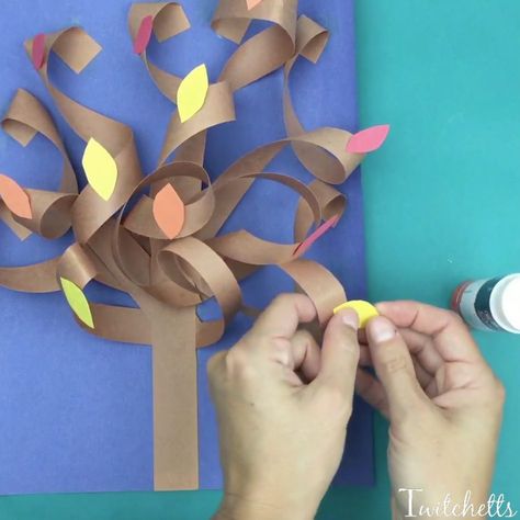 This constructions paper tree is a fun 3d construction paper craft. Create it all seasons by just switching up the fall leaves for blossoms, green leafs, apples, or leave them bare. Tissue Paper Crafts, Construction Paper Crafts, Fall Arts And Crafts, Fall Art Projects, Cones Crafts, Easy Arts And Crafts, Paper Tree, Fall Crafts For Kids, Fall Crafts Diy