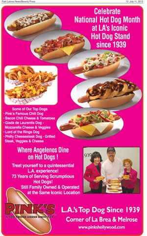 Celebrate #NationalHotDogDay right with Pink's, a California classic, with locations in LA and on the Las Vegas Strip! http://gofly.us/zw1eR Pinks Hot Dogs, New York Hot Dog Recipe, Different Types Of Hot Dogs, Hot Dog Varieties, Seattle Hot Dog, Hot Dog Hot Dog Hot Diggity Dog, Chicago Style Hot Dog, Bacon Chili, Hot Dog Cart