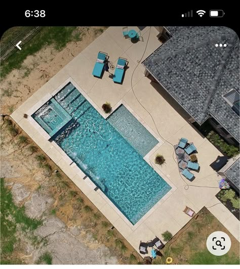 Geometric Pools With Spa, T Shaped Pool, Pool And Hot Tub Design, Simple Pool With Hot Tub, Pool With Hot Tub And Tanning Ledge, Florida Pool Patio Ideas, Rectangular Pool With Spa, Rectangle Pool With Spa, Stonescapes Mini Pebble