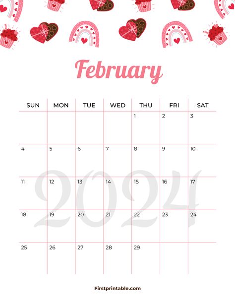 Valentine Day Calendar, Calendars 2024, Free Monthly Calendar, February Month, Vertical Calendar, February Calendar, Blank Monthly Calendar, Printable Calendars, February Valentines