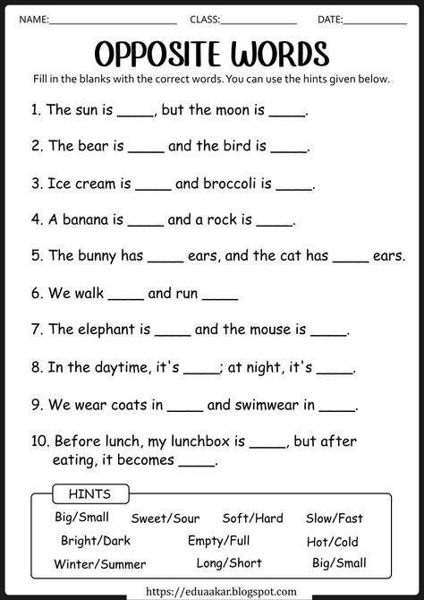 Worksheet For Opposite Words, Words Opposites Worksheet, Opposite Worksheets Grade 1, Opposite Worksheets Preschool, Opposite Word Worksheet, Opposites For Preschool, Opposite Words For Kids Worksheet, Opposites Worksheet Preschool, Opposite Words Worksheet