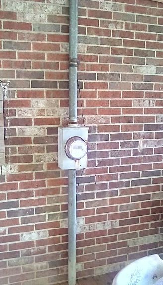 How can i cover/hide this electric meter? | Hometalk Electric Meter Cover Ideas, Window Unit, Electrical Outlets, Electrical Wiring, Model Railroad, Brick Wall, How Can, The Wall, Electricity