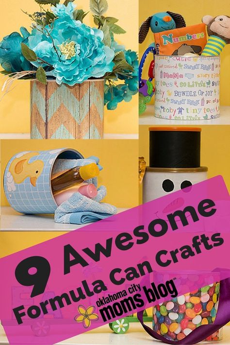 Got empty formula cans? Take those used baby items and repurpose them into works of art with these easy DIY craft ideas. Reuse Formula Cans, Repurpose Formula Cans, Formula Can Crafts, Baby Formula Containers, Baby Formula Cans, Recycled Containers, Container Crafts, Formula Containers, Baby Food Containers