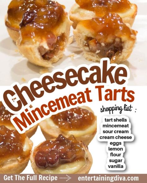 Make these easy, simple and so divinely delicious cheesecake mincemeat tarts this holiday season! They are the perfect recipe for a holiday dessert or Christmas party dessert tray. Mincemeat Tarts, Mincemeat Recipes, Christmas Party Dessert, Pastry Crust Recipe, Christmas Turkey Recipes, Christmas Desserts Party, Yummy Christmas Treats, Tarts Recipe, Cheesecake Toppings