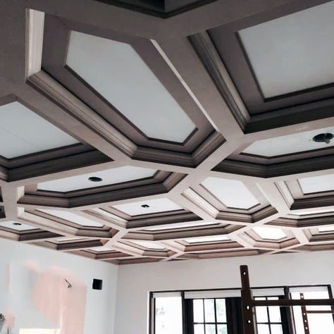 Coffered Ceiling Ideas, Ceilings Ideas, Coffer Ceiling, Coffered Ceiling Design, Ceiling Details, Exposed Ceilings, High Ceiling Living Room, Roof Ceiling, Gypsum Ceiling