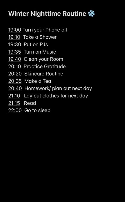 Nighttime Routine Tiktok, Night Routine Ideas List, Night Routine With Times, Winter Daily Routine, The Best Night Routine, Good Nighttime Routines, 9pm Night Routine, Self Care Night Aesthetic Ideas, Aesthetic Night Routine List