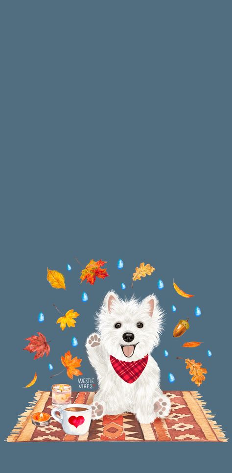 Fall Dog Wallpaper, Cute Thanksgiving Wallpaper Iphone, Westie Halloween, Dog Phone Wallpaper, Desktop Aesthetic, Cheetah Print Wallpaper, Cute Dog Drawing, Wallpaper Dog, Cute Dog Wallpaper