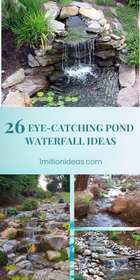 The sound of water as funny music and delighted by the sound of running water. Designing a pond waterfall to enjoy the calming sound of the running water all year round right your home. Also, you have a chance to see the beauty of fish and other pond animals, koi will add a vibrant touch of orange, black, and white as they swim in a pond. The ideas here will help your garden space become full of freshness and energy. How To Make A Pond Waterfall, Natural Backyard Pond, Waterfall Fish Pond, Backyard Koi Pond Ideas Diy, Garden Koi Pond Ideas, Garden Pond Ideas Waterfall, Building A Pond With Waterfall, Natural Pond Waterfall, Garden Ponds With Waterfalls Diy