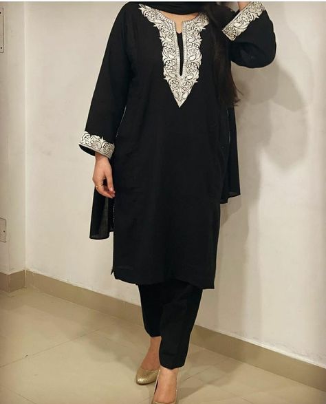 Kashmiri Tilla Suit, Black Kashmiri Suit, Tilla Suit Designs, Kashmiri Tila Designs, Tila Work Suits, Kashmiri Work Suits, Pheran Style Suit, Kashmiri Tilla Suit Designs, Tila Work Kashmiri Suit