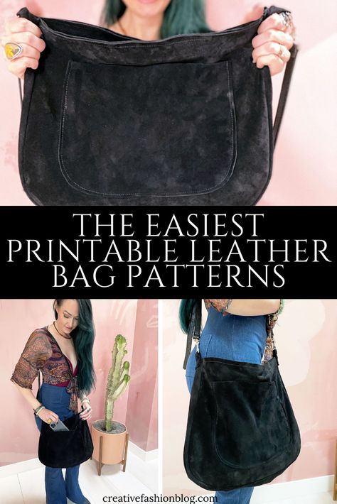 Suede Purse Pattern, Suede Leather Projects, Diy Leather Bag Pattern Free, Free Leather Bag Patterns, Leather Purses Diy, Leather Bag Pattern Templates, Leather Purse Patterns Free, Purse Patterns Free Sewing Handbags, Leather Bags Handmade Pattern