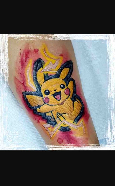 Embroidery Tattoos, Patch Tattoo, Rare Tattoos, Pikachu Tattoo, Uv Tattoo, Embroidery Tattoo, Stitch Tattoo, Pokemon Tattoo, Trying Something New