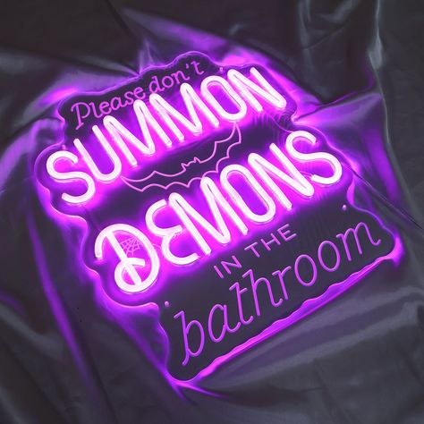 Please Don't Summon Demons in the Bathroom Neon Sign Spooky Sign Bathroom Signgothic Home Decor Gothic Decor Dark Art Decor Goth Lover - Etsy Small Goth Bathroom, Spooky Bathroom Ideas, Goth Bathroom Ideas, Goth Apartment Decor, Bathroom Neon Sign, Grunge Bathroom, Goth Decor Diy, Horror Bathroom, Spooky Bathroom Decor