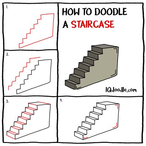 How To Draw A Staircase, Staircase Drawing Easy, How To Draw Stairs Step By Step, Staircase Reference, Anime Activities, Mr Doodle, Staircase Drawing, How To Draw Stairs, How To Doodle