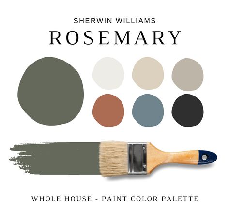 Rosemary Green Living Room, Sw Rosemary Complimentary Colors, Green Cabinet Mudroom, Sw Forestwood Cabinets, Rosemary Green Paint, Sherwin Williams Rosemary Complimentary Colors, Paint Colors That Compliment Green, Sherwin Williams Earthen Jug, Rosemary Green Kitchen Cabinets