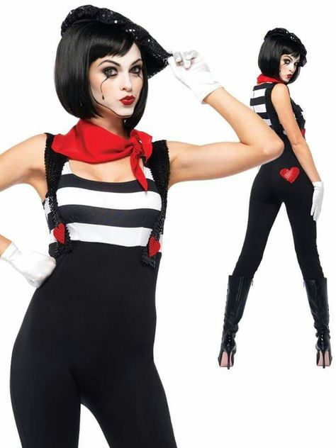 Disfraz mimo French Fancy Dress, Mime Halloween Costume, Mime Costume, Diy Scarecrow Costume, White Halloween Costumes, Spandex Catsuit, Mime Makeup, French Costume, Costume Carnaval