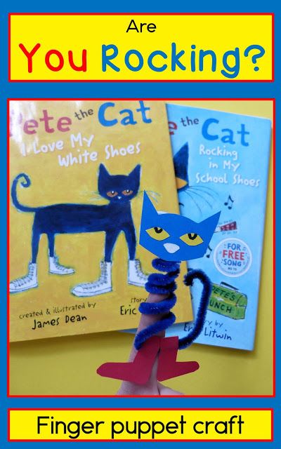 Are you rocking? Pete the cat finger puppet craft from Paula's Preschool and… Cat Finger Puppet, Puppet Craft, Pete The Cats, Book Craft, Early Childhood Teacher, Cat Activity, Puppet Crafts, Author Studies, Finger Puppet