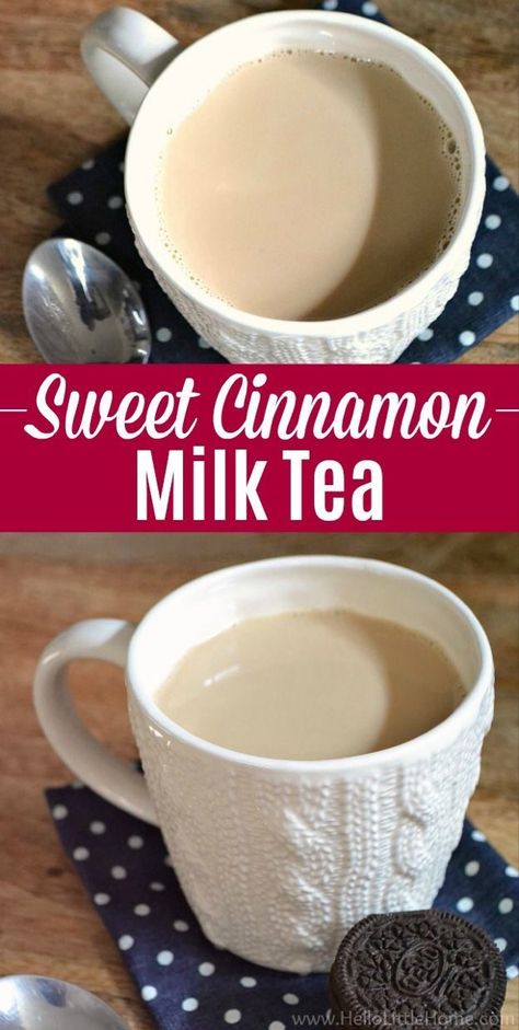 Cinnamon Milk Tea, Warm Drinks Recipes, Milk Tea Recipes, Hot Drinks Recipes, Tea Drink Recipes, Cinnamon Tea, Cinnamon Milk, Tea Latte, Smoothie Drinks