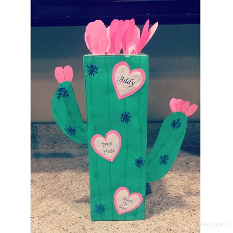 Cactus Valentine Box Ideas, Cow Print Valentines Box Ideas, Longhorn Valentines Boxes, Cactus Valentines Day Boxes, Cactus Gift Box Ideas, Valentine’s Day Box Dinosaur, Valentines Day Office, Valentine Boxes For School, Kids Valentine Boxes