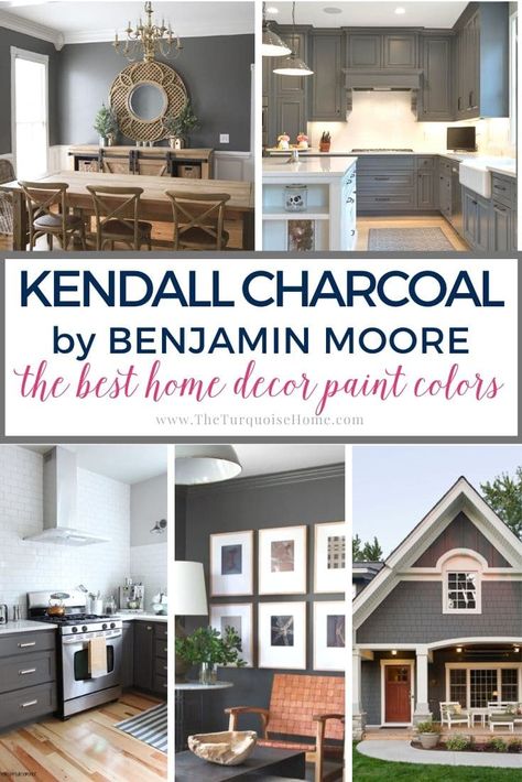 From the interior to the exterior, check out all these lovely and inspiring ideas that use Kendall Charcoal paint. It's dark and perfectly neutral. Kendall Charcoal Bathroom Walls, Kendall Benjamin Moore Charcoal, Kendall Grey Benjamin Moore, Dark Grey Benjamin Moore Paint, Dark Gray With Green Undertones, Bm Kendall Charcoal Cabinets, Kendall Charcoal Vs Iron Ore, Benjamin Moore Charcoal Slate, Kendall Charcoal Bathroom