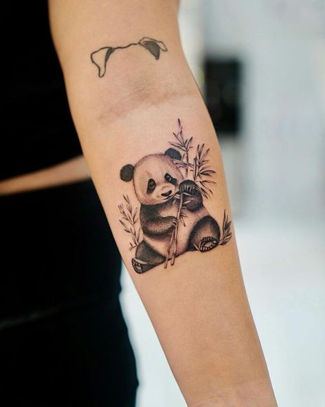 25 Precious Panda Tattoos That Are Almost Too Cute Panda Eating Bamboo Tattoo, Panda Tattoo Design, Brazilian Tattoo, Panda Bear Tattoos, Sketch Tattoos, Deep Quote, Dr Woo, Bamboo Tattoo, Panda Tattoo