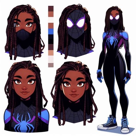 Spider Woman Oc Art, Spider Man Suit Fan Art, Black Spiderwoman Oc, Spider Man Oc Art, Spider Oc Art, Spiderman Into The Spiderverse Oc, Spiderman Oc Art Suit, Spidersona Oc Ideas, Spiderman Into The Spiderverse Art Style