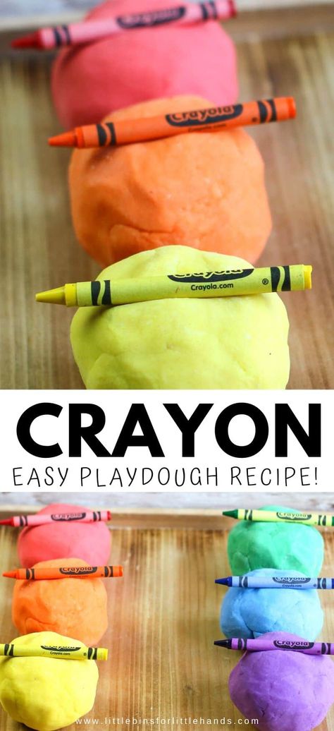 How To Make Crayon Playdough | Little Bins for Little Hands. How to make homemade crayon playdough with cream of tartar. Full instructions with our easy playdough recipes. A hands on and colorful activity for preschool and kindergarten aged kids to enjoy at home this summer! Things To Do With Old Crayons, Projects With Crayons, Crayon Sensory Bin, Crayon Art For Toddlers, What To Do With Crayons, Uses For Old Crayons, What To Do With Broken Crayons, Crafts With Old Crayons, Old Crayons What To Do With