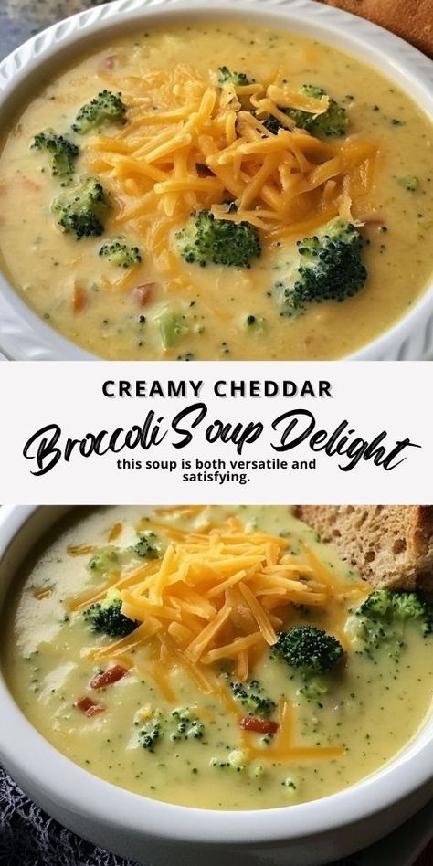 Creamy Cheddar Broccoli Soup Delight Ingredients: 1 tablespoon butter 1/2 medium onion, chopped 1/4 cup melted butter 1/4 cup flour 2 cups half-and-half cream 2 cups chicken stock 2 cups fresh broccoli florets, chopped 1 cup carrots, julienned 1/4 teaspoon nutmeg 8 ounces sharp cheddar cheese, grated Salt and pepper to taste #BroccoliSoup #Creamy Broccoli And Cheddar Soup Crockpot, Chicken Cheddar Broccoli Soup, Broccoli Soup Recipes Healthy, Crockpot Cheddar Broccoli Soup, Brócoli Cheddar Soup, Chicken Broccoli Cheddar Soup, Broccoli Cheese Potato Soup, Cream Of Broccoli Soup Recipe, Easy Broccoli Soup