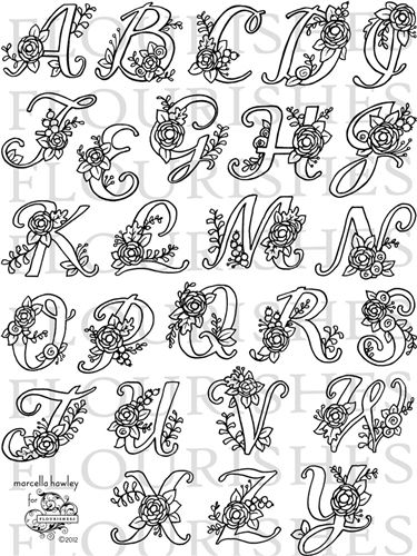 . Flowers On Letters, Creative Alphabet Letters Design, Letter I Embroidery, Hand Embroidery Letters Alphabet, Alphabet Embroidery Patterns Letters, Embroidery Alphabet Letters Design, Pattern Embroidery Design Drawings, Monogram Embroidery Letters, Letters With Flowers