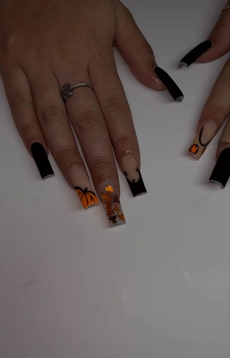 By @nailsbydianamichelle French Tip With Pumpkin, Jersey Nails, Black French Tip, Black French Tips, French Nail Designs, French Nail, Black French, Cute Acrylic Nails, Nail Tech