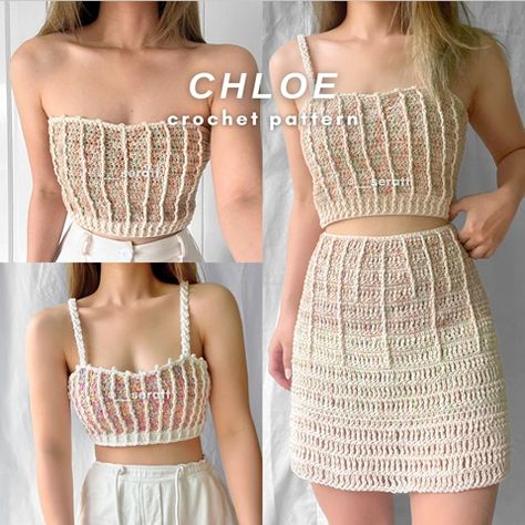 Top Crop Tejido En Crochet, Skirt Pattern Free, Crochet Skirt Pattern, Swimwear Pattern, Crochet Mignon, Crop Top Pattern, Crochet Clothing And Accessories, Crochet Fashion Patterns, Bralette Crop Top