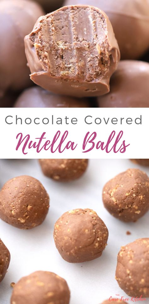 These Nutella Balls are a variation of a buckeye ball, made with Nutella!  These no-bake balls are quick and easy.  They're perfect as neighbor gifts, teacher gifts, or to hoard all by yourself! #nutella #balls #ball #peanutbutter #buckeye #christmas #valentines #candy #homemade #easy Nutella Cake Balls, Nutella Balls No Bake, Nutella Truffles Recipe, Nutella Balls Recipe, No Bake Nutella Cookies, Nutella Christmas Recipes, Sweet Balls Recipe, Nutella Recipes No Bake, No Bake Cookie Balls