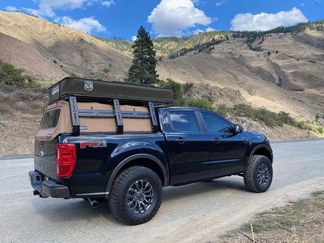 Datin Fab Canvas Cage Rack – Ford 2019-2023 Ranger; For 5 ft. bed – Softopper – Truck Tops, SUV Tops, Accessories Overland Ford Ranger, Overlanding Gear, Camping Vehicles, Bed Rack, Truck Top, Off Road Camping, Trucks Ford, Bed Cap, Overland Truck