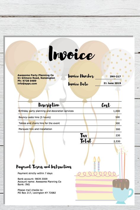 Excited to share this item from my #etsy shop: Invoice & Receipt Template Pack - Editable PDF Download - Party Planning/Kids' Entertainment Business - Letter size Balloon Garland Invoice, Balloon Decor Invoice, How To Start A Party Rental Business, Party Planner Business, Event Planning Checklist Templates, Event Rental Business, Party Rentals Business, Kids Party Rentals, Picnic Planning