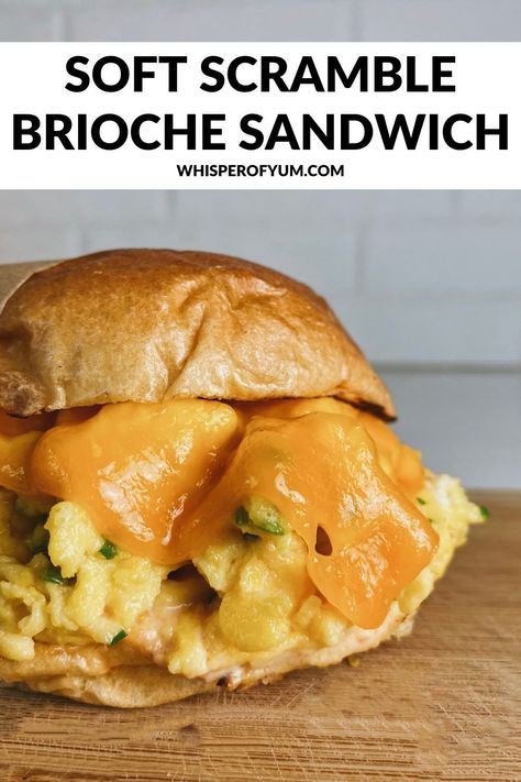 soft scramble eggs + chives + cheddar cheese + sriracha mayo all on a toasted brioche bun. #breakfast #sandwich #eggs #brioche #sriracha Brioche Sandwich, Croissant Sandwiches, Ham Breakfast Casserole, Egg Sandwich Breakfast, Ham Breakfast, Brioche Recipe, Breakfast Sandwich Recipes, Gourmet Sandwiches, Breakfast Bites