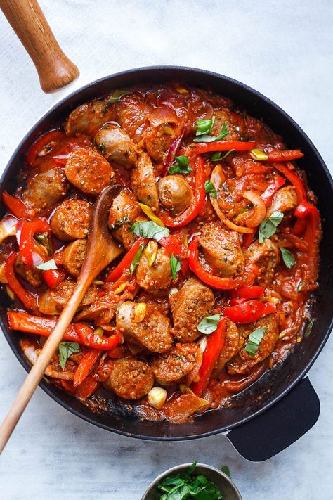 Italian Sausage and Peppers – Easy and full of flavor! Cooked in one pan for an easy weeknight dinner. - #recipe by #eatwell101 Italian Sausage And Peppers, Turkey Sausage Recipes, Sausage Recipes For Dinner, Sausage Dinner, Italian Sausage Recipes, Sausage Dishes, Sweet Italian Sausage, Sausage And Peppers, Easy Weeknight Dinner